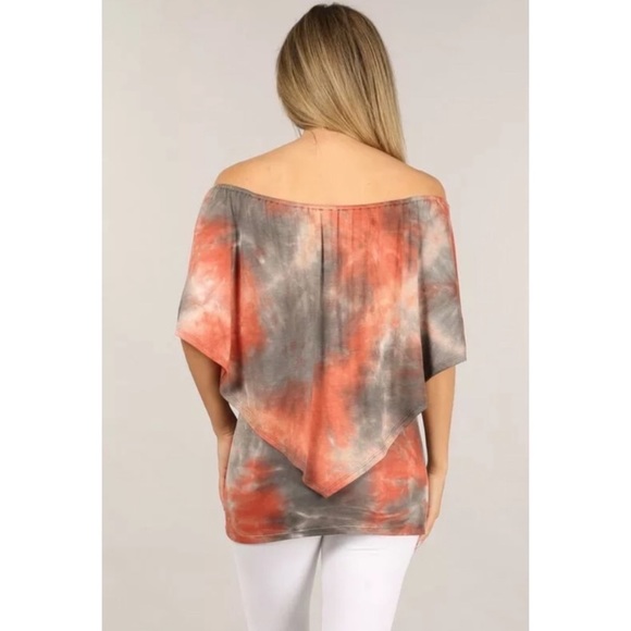Rust Gray Multi Way Tie Dye Boho One Shoulder Top - Picture 7 of 8